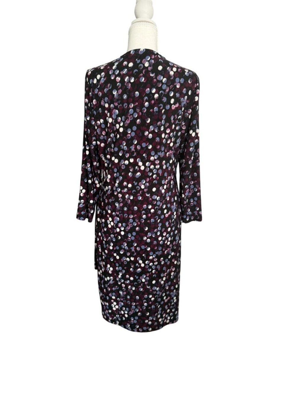 ANNE KLEIN Purple Patterned Stretch Wrap Dress Size Large - Picture 10 of 11